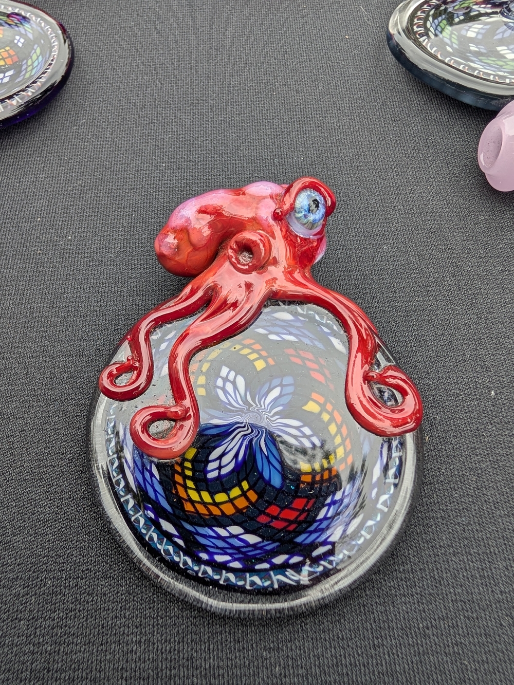 Handcrafted Red Octopus Glass Pendant, Borosilicate, Filacello